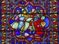 Knights Fighting Battle Stained Glass Notre Dame Paris france Royalty Free Stock Photo