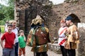 The knights of English heritage Castle Kenilworth castle greeting the public Royalty Free Stock Photo