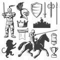 Knights Monochrome Elements Set Royalty Free Stock Photo