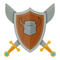 Knights shield medieval weapons heraldic knighthood protection medieval kingdom gear knightly vector illustration. Royalty Free Stock Photo