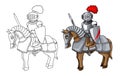 Knights Suit Body Protection Armor with Sword and Shield cartoon illustration