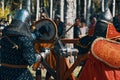 Knights with swords and shields, in armor Royalty Free Stock Photo