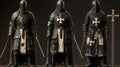 Knights with swords standing in formation, AI-generated.