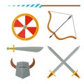 Knights symbols medieval weapons heraldic knighthood elements medieval kingdom gear knightly vector illustration. Royalty Free Stock Photo