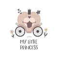 My Little princess. cartoon coach, flowers, drawing lettering, decor elements. colorful vector illustration, flat style..