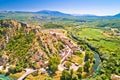 Knin fortress on the rock and Krka river aerial view