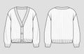 Knit cardigan. Vector technical sketch. Mockup template