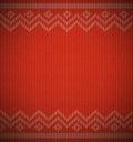 Knit christmas geometric background with empty space for text. Realistic xmas vector pattern. Knitted winter red color sweater