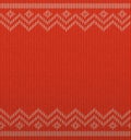 Knit Christmas Geometric Background Space For Text. Realistic Xmas Horizontal Seamless Vector Pattern. Knitted Winter Red Sweater