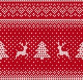 Knit christmas pattern. Vector illustration. Red seamless print