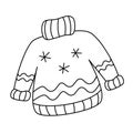 Knit hand-made sweater vector illustration in cartoon contour doodle style.Seasonal winter clothing single clipart