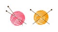 Knit logo or label. Ball of yarn with knitting needles. Vector illustration