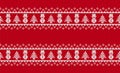 Knit seamless pattern with tree and snowman. Christmas red background. Knitted sweater print. Xmas geometric border Royalty Free Stock Photo