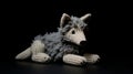 Knit Toy Wolf On Black Background - John Mckinstry Style