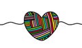 Knit wool hand drawn heart in cartoon style. Vector illustration