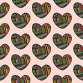 Knit wool heart hand drawn seamless pattern in cartoon style