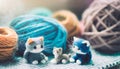 knitted baby cat dolls, cute playing cats. wool kittens ,ai generated