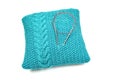 Knitted blue pillow Royalty Free Stock Photo