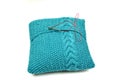 Knitted blue pillow Royalty Free Stock Photo