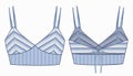 Knitted Bra fashion design. Women blue Tank top fashion concept. Vintage Bra set