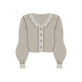 Knitted cardigan. Cozy warm base clothes for cold weather. Stylish autumn winter woolen outfit, cartoon fashionable