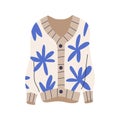 Knitted cardigan, warm fashion casual clothes, garment. Cozy soft winter apparel closed with buttons. Women wearing for