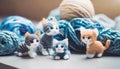 knitted cat dolls, cute playing cats. wool kittens, ai generated