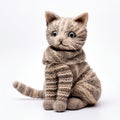Knitted Cat With Scarf - Detailed, Lifelike Figure On White Background