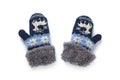 Knitted children`s woolen mittens