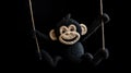 Minimalistic Yarn Painting: Happy Monkey On Black Background