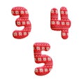 Knitted christmas fabric alphabet - digits 3-5