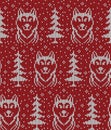 Knitted Christmas and New Year pattern in wolves. Wool Knitting Sweater Design. Wallpaper wrapping paper textile print. Eps 10