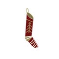 Knitted christmas stocking with red patterns on white background, vector illustration Royalty Free Stock Photo