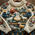 Knitted Christmas sweater with nativity scene