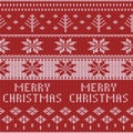 Knitted Christmas sweater pattern with deers, fir-trees, snowflakes. Winter fabric background. Royalty Free Stock Photo