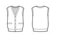 Knitted classic vest with butoons clasp fashion sketch