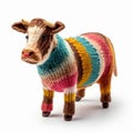 Knitted Cow: Adorable Handmade Toy On White Background