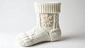 Knitted Cream White Christmas Stocking with Ribbed Cuff and Snowflake Design on a White Background Royalty Free Stock Photo