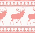 Knitted Deer Seamless Pattern in Red Color.