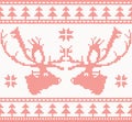 Knitted Deer Seamless Pattern in Red Color.