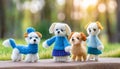 knitted dog puppies, cute playing dogs. wool dolls ,ai generated