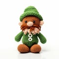 Knitted Gnome In Green And Brown: A Detailed Cad-inspired Design
