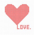 Knitted, embroidered heart. Heart Valentine`s day card. Vector.