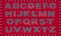 Knitted English alphabet on a red background