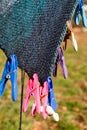 Pegs on knitted fabric for blocking Royalty Free Stock Photo