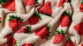 Knitted fabric with a strawberry pattern, stretched fabric, photographed from directly above, fabric pattern