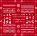 Knitted font and elements. Christmas seamless texture. Vector illustration. Knit sweater print