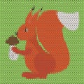 Knitted funny cartoon squirrel with mushroom