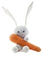 Knitted gray rabbit with carrot Royalty Free Stock Photo