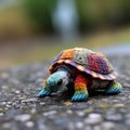 A knitted handmade cute rainbow turtle
